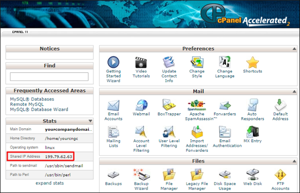 Direccion IP cPanel