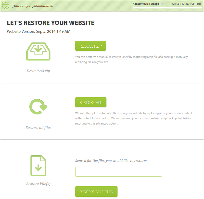 Opciones de restauracion