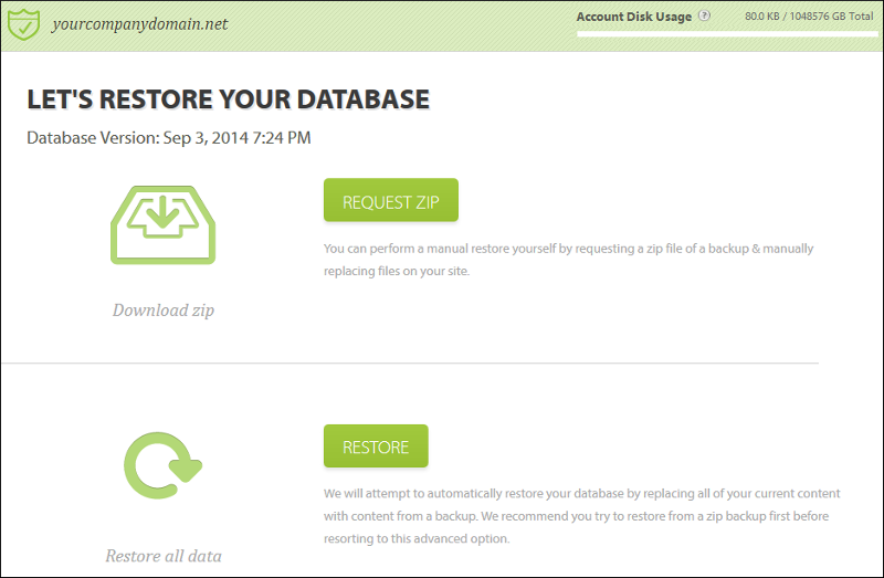 Opciones de restauracion