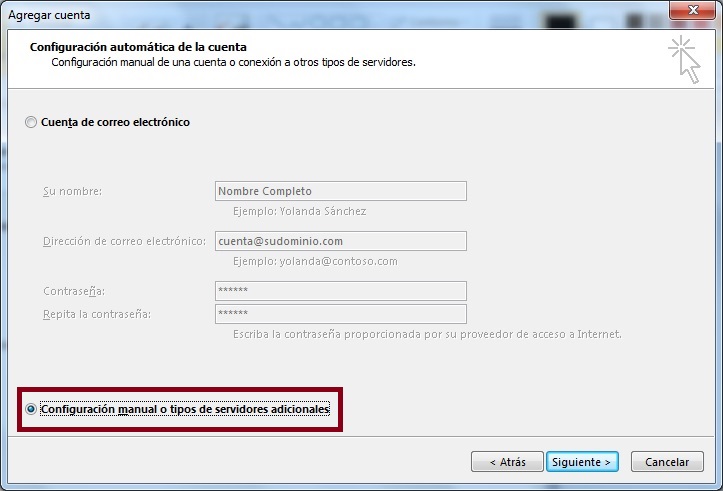 Configuracion manual o tipos de servidores adicionales