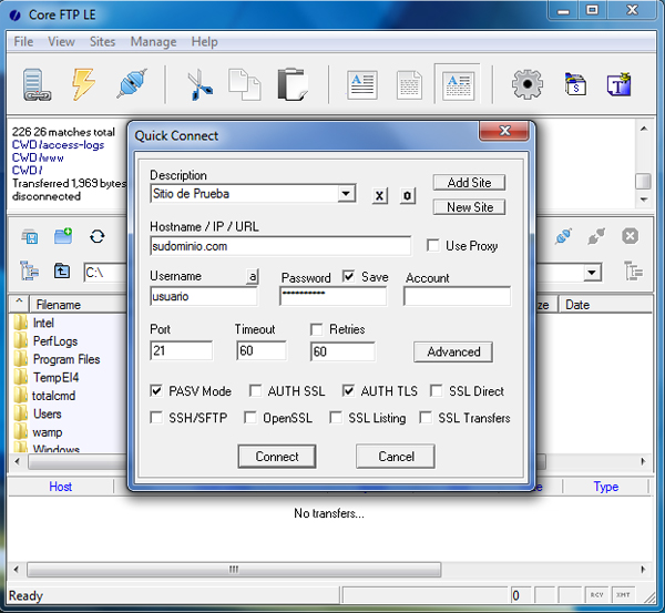 ftp seguro con Core FTP