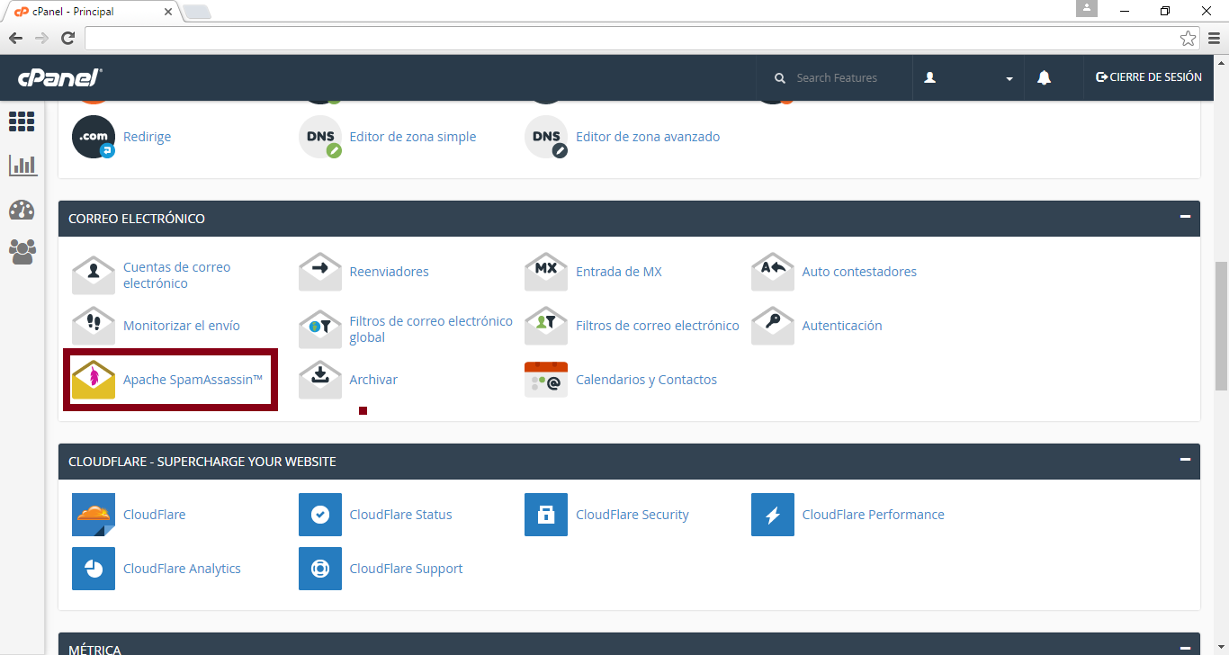 seleccionar spammassassin