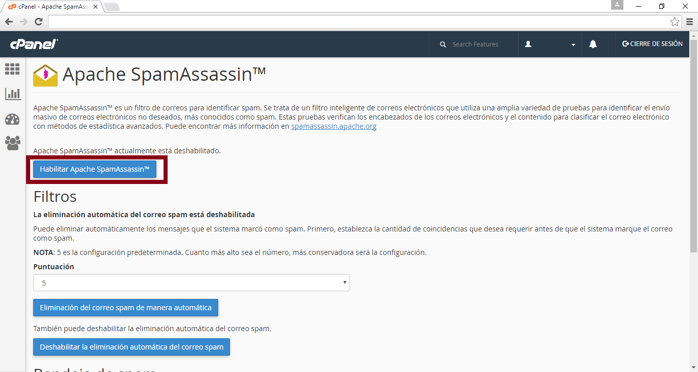 habilitar spamassassin