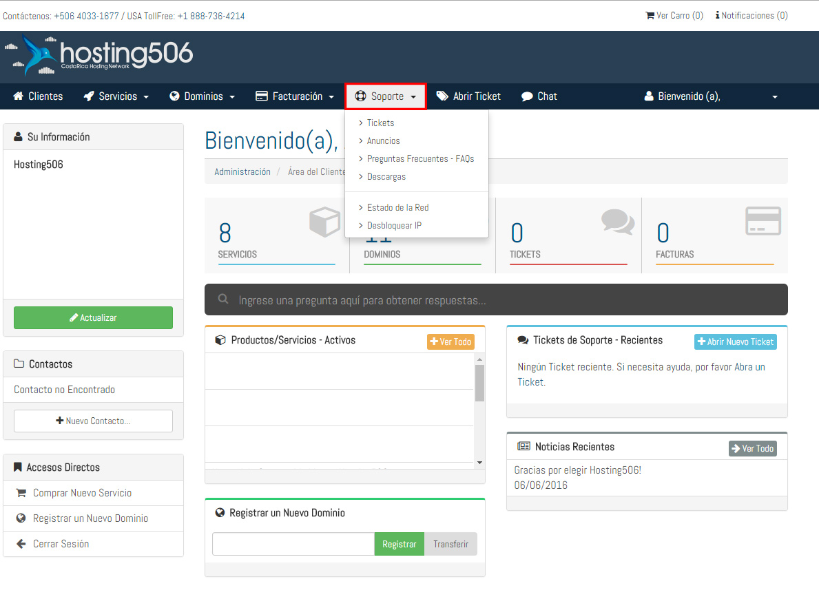 seleccionar opcion support